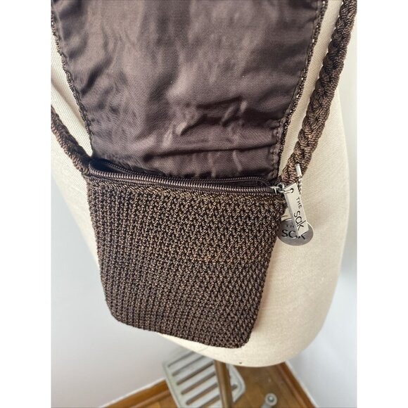 The Sak Crochet Bag Crossbody Purse Handbag Brown Zipper Flap Top Small - Picture 4 of 7